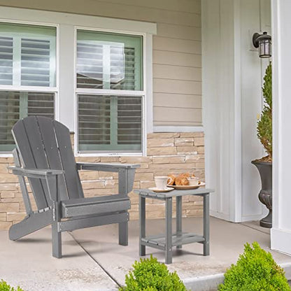 Apolimi Adirondack Outdoor Side Table, 2-Tier Sturdy Patio End Table Weather Resistant, 16.5" Solid Side Table for Patio, Pool, Porch - color: Light Grey