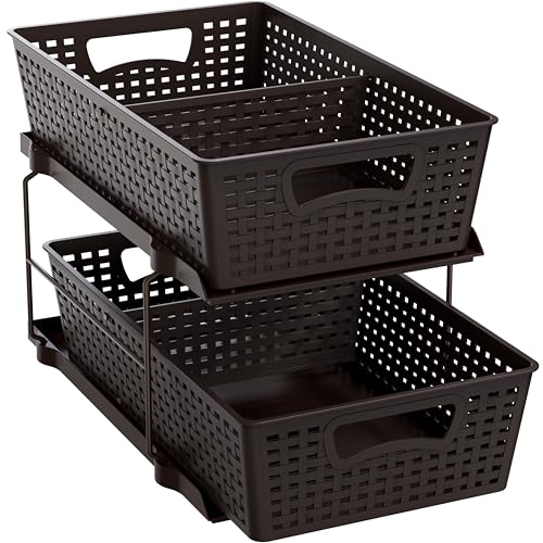 Simple Houseware 2 Tier Bathroom Organizer Tray Pull-Out Sliding Drawer, Under Sink Storage, Brown - color: Brown