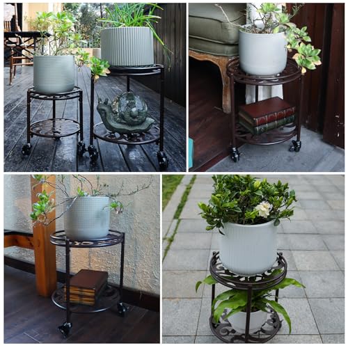 2 Tier Heavy Duty Rolling Plant Stand, 2 Pack Coffee | Indoor & Outdoor,150 lbs Capacity,Easy Move Cart,Balcony, Patio, Garden,Planter with Wheels - color: 2 pack coffee