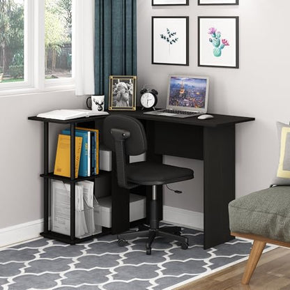 Furinno Abbott L-Shape Computer Desk with Bookshelf, Espresso/Black - color: Espresso/Black, style: Plastic Poles