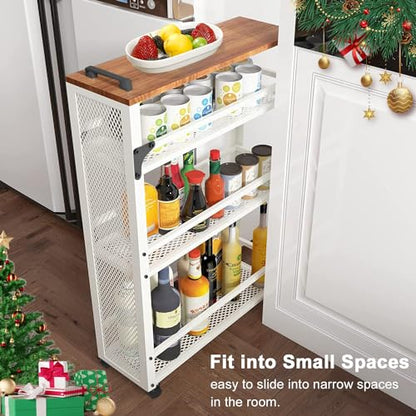 2026 New, Slim Kitchen Storage Cart, 3 Tier Metal Rolling Utility Cart Mesh Basket, Multifunction Wire Basket Shelf Trolley for Home Laundry, Bathroom, Living Room, White - color: White