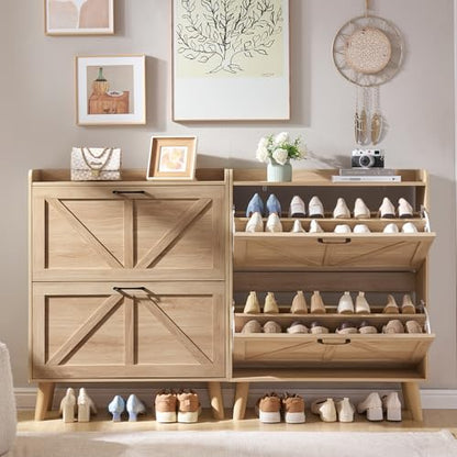 LEYAOYAO Shoe Cabinet Storage for Entryway with 2 Flip Drawers Rack Narrow Organizer Slim Hidden Wood Shoe Cabinet Furniture Natural - color: Natural