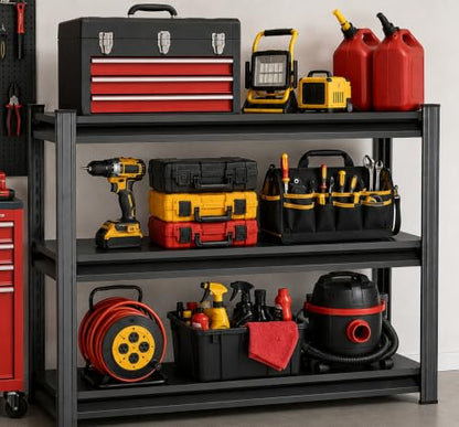 Garage Shelving, Heavy Duty Storage Shelves, Adjustable Boltless Units | Metal Shelving with Double Layer Posts, Industrial Steel Shelving for Garage Basement Warehouse Kitchen, Black, 31H*31W*14D - size: 31W*31H*14D-3T