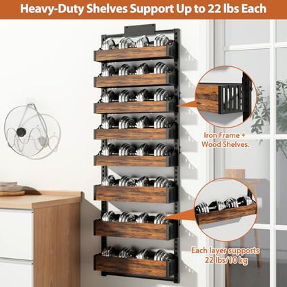 Over the Door Pantry Organizer: Storage and Pantry Organization with Hanging Basket - 8-Tier Metal Spice Rack Adjustable Shelves for Kitchen Laundry Room Bedroom & Bathroom Black - size: 8-Tier