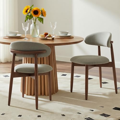 COLAMY Mid-Century Modern Wooden Dining Chair Set of 2, Indoor Upholstered Kitchen Chairs with 2.6" Cozy Padded Seat, Walnut Finish Side Dining Chair, [Green] - color: Green, size: 2 Chairs
