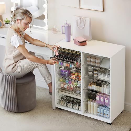 WOPITUES Mobile Storage Cabinet with 15 Clear Drawers, Craft Cabinet with 5 Large Drawers, Cart with Wooden Tabletop, Printer Stand Home Office, Dresser Chest, Modern White - color: White, size: 10M+5L