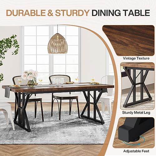 Tribesigns Farmhouse Dining Table for 6 People, 70.8-Inch Rectangular Wood Dining Table, Rustic Kitchen Table with Heavy Duty Metal Legs for Dining Room - color: Brown/Black
