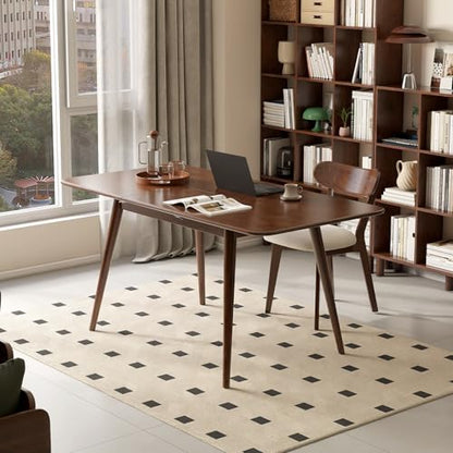 47’’-63’’ 100% Oak Extendable Dining Table, Solid Wood Folding Kitchen Table, Mid Century Modern Dinner Table for Kitchen, Apartment, Living Room (47''-63'' Walnut) - color: Walnut, size: 47''-63''