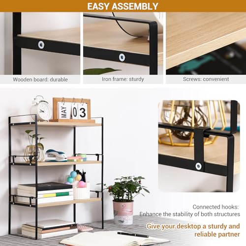 YGYQZ Desk Shelf Organizer for Top of Desk, 3-Tier Desktop Bookshelf, Black & Wood - color: 3-tier Black/Wood