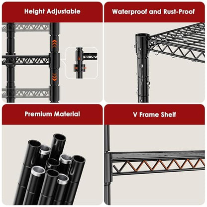 Simple Deluxe 4-Tier Heavy Duty Adjustable Storage Shelf with Wheels, 23.23”W x 17.63”D x 47.24”H, Wide Mobile Metal Shelving Unit, Easy Assembly for Living Room, Office,Black - size: 4-Tier, 23.23”W x 17.63”D x 47.24”H, style: 1 Pack