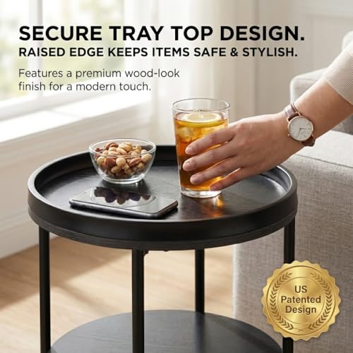 Dulcii Side Table, Round End Table with 3 Shelves for Living Room, Bedroom, Nightstand with Steel Frame for Small Spaces, Industrial Round Sofa Table, Outdoor Accent Coffee Table, Black - color: Black, style: Classic