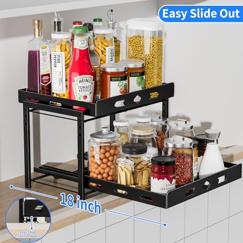 BOIVSHI Spice Organization for Cabinet, 2-Tier Cabinet Spice Rack, Height Adjustable Vertical Spice Rack Pull Out for Kitchen, Cabinet, Pantry (14.1''Wx10.8''Dx9.2''H, Metal Black) - size: 14.1''Wx10.8''Dx9.2''H,2 Tier