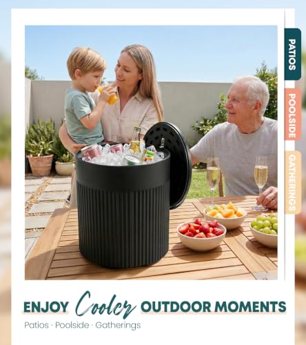 PASAMIC Outdoor Cooler Side Table, 3-in-1 Patio Ice Cooler Table with Storage, HDPE Outdoor Table with Drain Plug, Holds 24 Cans & Fits Wine Bottles, Poolside Deck Backyard (Charcoal)
