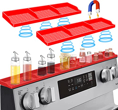 Stove Top for Shelf Silicone,30 Inch Magnetic Over the Stove Spice Rack of Shelf,Kitchen Shelf for Stove Organizer Magnet Above Stovetop Flat Back of Stove Storage Suctioned Shelf for The Stove-Red - color: Red