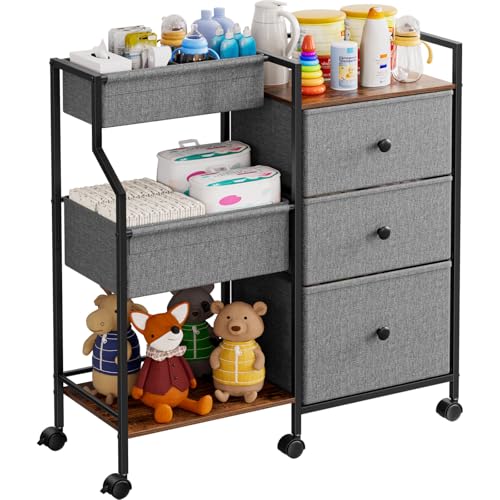 Modanais Baby Diaper Caddy Organizer Cart - 3 Tier Rolling Cart with Dividers and Drawers, Easy To Assemble, Mobile Utility Cart with Wheels for Nursery, Bedroom, Changing Table & Crib | 3 Tier Rolling Cart, Easy To Assemble, Mobile Utility Cart with Whee