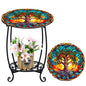 Cinnvoice Outdoor Side Table Round Small Mosaic Patio Accent Indoor End Plant Coffee Tea Table for Yard Patio Porch Garden Living Room, Bedroom(Tree of Life Style,16 Inch) - size: 16 Inch, style: Tree of Life Style