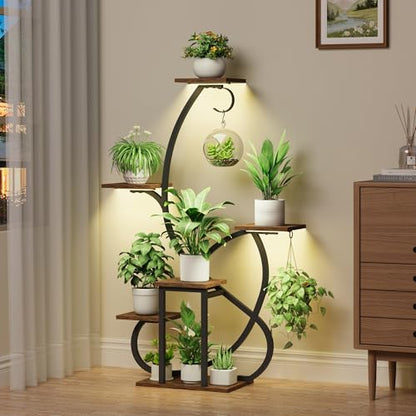 Metal Curved Shaped 6 Tier Corner Plant Stand with Grow Lights, 47" | Multiple Plants, Indoor Shelf ,Holder Display Rack, Flower Stands For Living Room, Patio & Home Decor