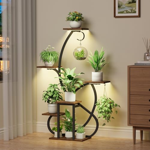 Metal Curved Shaped 6 Tier Corner Plant Stand with Grow Lights, 47" | Multiple Plants, Indoor Shelf ,Holder Display Rack, Flower Stands For Living Room, Patio & Home Decor
