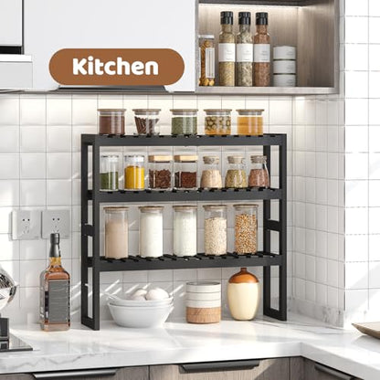 Bathroom Shelf Bamboo Organizer Rack Adjustable 3-Tier Storage Shelf Wall Mounted Storage Rack Over The Toilet Utility Shelves Living Room Kitchen Shelf(Black) - color: Black