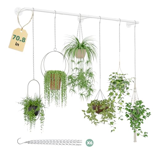 Galood Plant Hanger Indoor with 6 Hanging Chains Hanging Planters for Indoor Plants Hanging Plant Holder Window Plant Shelves White Metal Rod(Pot not Included - size: White 70.8 in