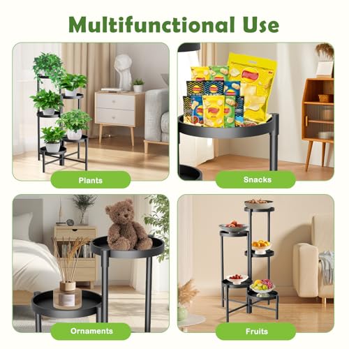 5 Tier Heavy Duty Metal Plant Stand for Indoor & Outdoor Use, Foldable Tall Corner Plant Shelf, Black Flower Pot Holder & Display Rack for Living Room, Balcony, Garden, & Patio