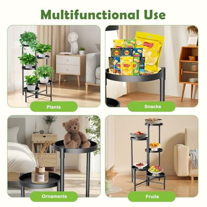 5 Tier Heavy Duty Metal Plant Stand for Indoor & Outdoor Use, Foldable Tall Corner Plant Shelf, Black Flower Pot Holder & Display Rack for Living Room, Balcony, Garden, & Patio