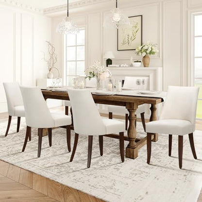 Upholstered Dining Chairs Set of 6, Mid Century Modern Kitchen Chairs with Back, Farmhouse Fabric Side Dining Room Chairs with Wood Legs for Dining Room Restaurant, Beige - color: Beige, size: Set of 6