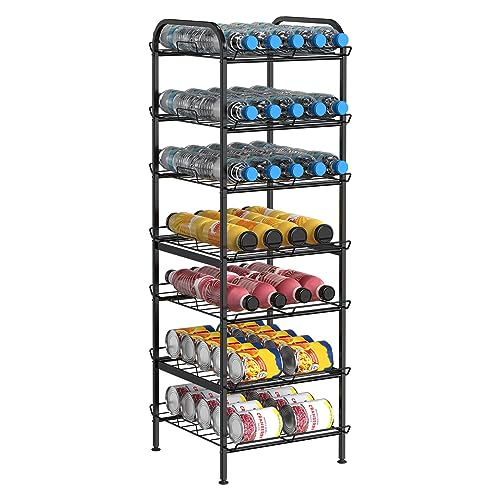 BTY Water Bottle Organizer 7 Tier Freestanding Water Bottle Storage Organizer Metal Bottle Rack Holder Stand Shelf for Kitchen Pantry Food Storage (Black) - size: 7 TIER