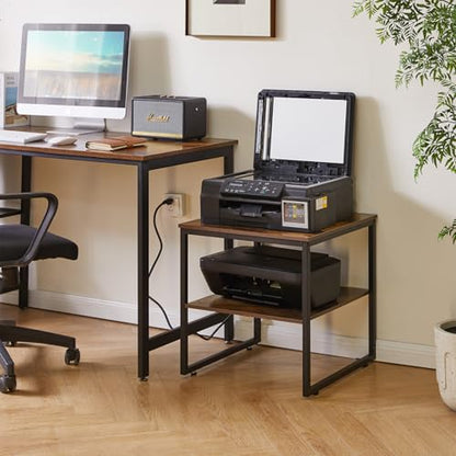 Aibiju Square Side Table with Charging Station and USB Port, 20-inch Multi-Functional Side Table/Printer Table with Adjustable Storage Shelf, Retro Brown YD-TM153HD - color: Rustic Brown, style: With Charging Station