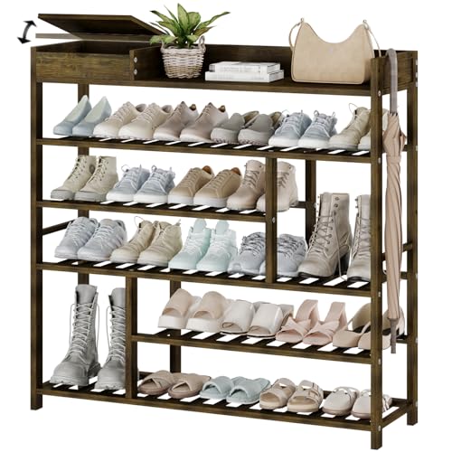 Bamworld Shoe Rack for Front Door Entrance Bamboo Shoe Organizer with Storage Box Free Standing Shoe Cabinet Wooden Shoe Storage Shelf for entryway, Closet and Doorway (Dark Brown) - color: Dark Brown, size: Shoe Rack