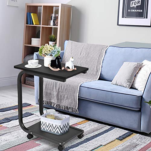 Tangkula C Table Sofa Side Table, Snack Table Coffee Tray, End Table for Living Room, Overbed Table, Black
