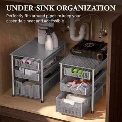 Simple Houseware Stackable 3 Tier Sliding Basket Organizer Drawer, Silver - color: Silver, size: 3-Tier