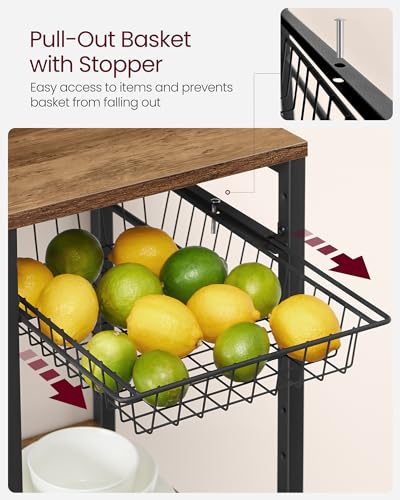 VASAGLE Baker's Rack, Coffee Bar Stand with Charging Station, 35.6 Inches Tall, Storage Shelves, Pull-Out Wire Basket, Table for Microwave, Kitchen, Honey Brown and Ink Black UKKS036K41 - color: Honey Brown + Ink Black, style: With Power Outlet