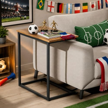Pipishell C Shaped End Table 27 inches High, Side Table for Couch Slide Under, C Table Sofa Side End Table for Living Room - color: Brown