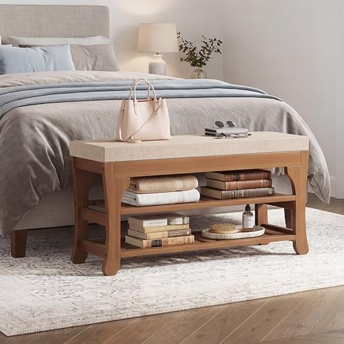PETKABOO 27.6" Shoe Storage Bench with Cushion, Bamboo Shoe Rack Bench, 2-Tier Entryway Shoe Organizer, Supports up to 350 LB, for Hallway, Bedroom, Closet, Living Room - size: 27.6"