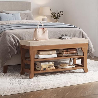 PETKABOO 27.6" Shoe Storage Bench with Cushion, Bamboo Shoe Rack Bench, 2-Tier Entryway Shoe Organizer, Supports up to 350 LB, for Hallway, Bedroom, Closet, Living Room - size: 27.6"