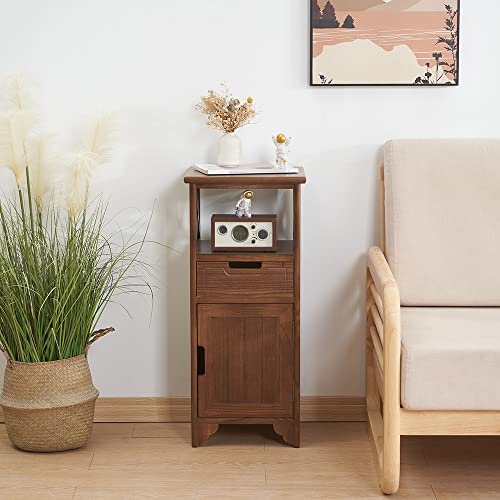 30 Inches Tall End Table, Fully Assembled Bathroom Floor Cabinet with Shelf and Storage, No Assembly Nightstand with Drawer for Bedroom-Walnut - color: Walnut