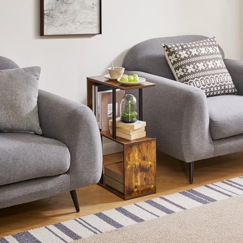 Aibiju Side Table, S Narrow Side Table, Mid-Century Modern Nightstand with Open Storage Shelf, Sofa Table for Small Space, End Table Rustic Brown YD-ST003H - color: Rustic Brown