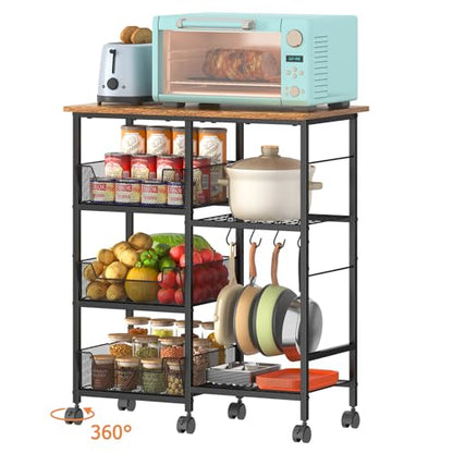 Rolling Kitchen Microwave Organizer Cart, Adjustable Shelves, Black | Kitchen Island Storage Cart with Tilt-Out Baskets & Lockable Wheels, 27.75"L × 15.35"W × 32.9"H, for Coffee Bar & Living Room - color: Black
