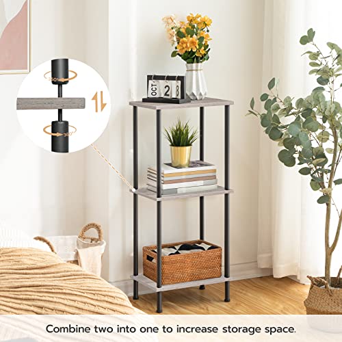 HOOBRO End Tables Set of 2, Small Side Table, Nightstand with 2-Layer Storage Shelves, Sofa Table for Small Spaces, Living Room, Bedroom, Stable Frame, Easy Assembly, Greige and Black BG09BZP201 - color: Greige + Black