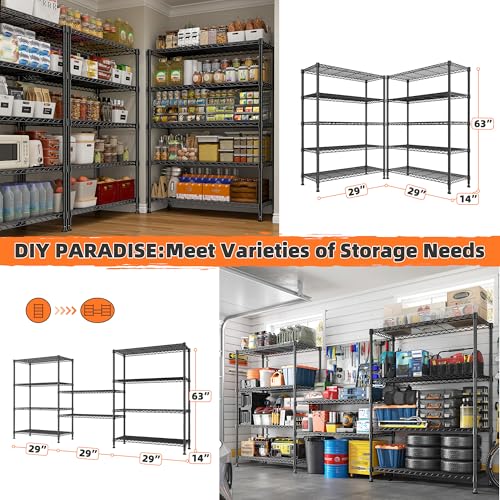 REIBII 5-Tier Wire Shelving Storage Shelves Metal Shelves,1020 LBS Adjustable Heavy Duty Metal Shelving Units and Storage for Garage Pantry Kitchen Bathroom 29" W X 14" D X 63" H - size: 5 Tier-14"D x 29"W x 63"H