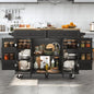 Squireewo 55" Kitchen Cart with Wood Top and Drop Leaf Breakfast Bar, Rolling Mobile Kitchen Island Table on Wheels with Drawer and Storage Cabinet, Spice Rack, Towel Rack, Black - size: 55"W