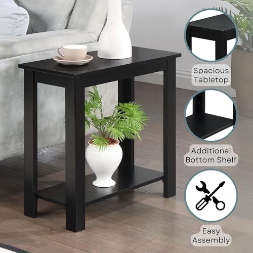 Convenience Concepts Designs2Go Baja Chairside End Table 23.75"- Modern Living Room Table with Storage Shelf, Transitional Bedside Table, Black - color: Black