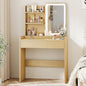 Memobarco Small Vanity Desk with Mirror and Lights, Makeup Vanity with Drawer & Storage Shelves, Vanity Desk with 3 Lighting Modes & Adjustable Brightness, Dressing Table for Women Girls Bedroom, Wood - color: Wood
