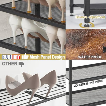 3-Tier Wooden Shoe Rack with Metal Mesh Shelves, Small Shoe Organizer for Front Door Entryway, Closet, Hallway & Bedroom, Narrow Shoe Shelf, Holds 6 Pairs, Ideal for Shoe Storage or Display - size: 17"D x 10.24"W x 15.75"H