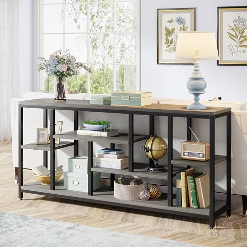 Tribesigns Console Sofa Table, 70.9 inch Extra Long Console Table Behind Couch with Storage Shelves, 3-Tier Modern Narrow Entryway Hallway Accent Table for Living Room, Grey - color: Grey