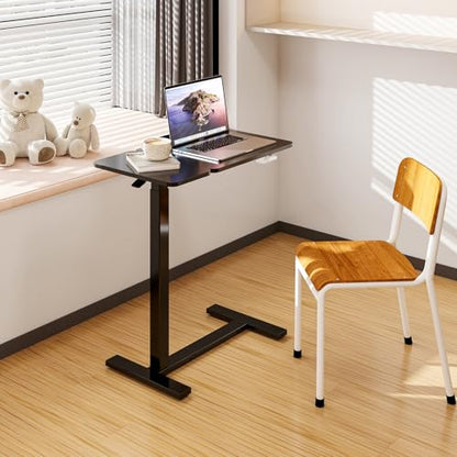 DUMOS Small Standing Desk Rolling Table Adjustable Height, Laptop Mobile Stand with Wheels, Portable Computer Workstation with Tiltable Desktop for Teacher Classroom Home Office, Black - color: Black