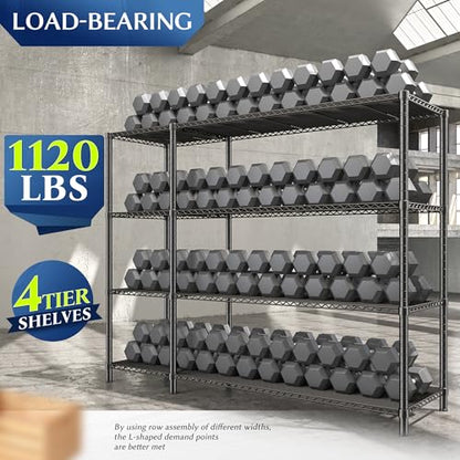 Romorgniz Storage Shelves, 1120 Load Heavy-Duty & L-Shaped, for Kitchen | 4 Tier shelf 52.4" W,Waterproof & rust-resistant,flexible L/H shaped,Tool-free Assembly, Adjustable shelves,Pantry shelf - size: 13.78"D x 52.36"W x 59"H