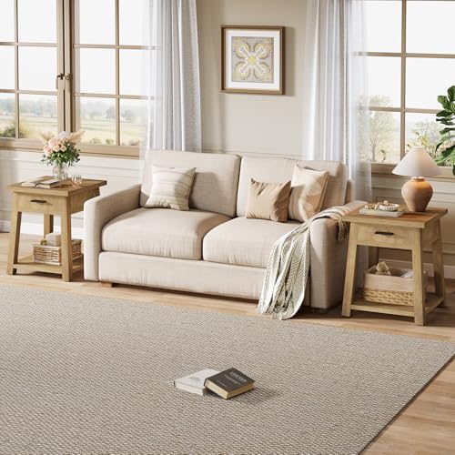 Tribesigns Side Table Set of 2, Wooden End Table with Drawer Storage, Rustic Nightstands for Bedroom, Living Room, Office and Small Spaces