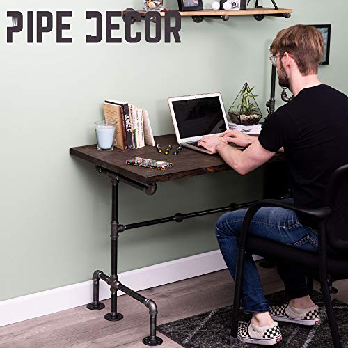 PIPE DECOR Industrial Pipe Desk Leg Set, Modern Home Office Writing or Computer Base Kit, Dark Grey Unfinished Steel Metal Pipe Legs, M-Desk Style - size: M Desk Unfinished 3/4-in and 1/2-in